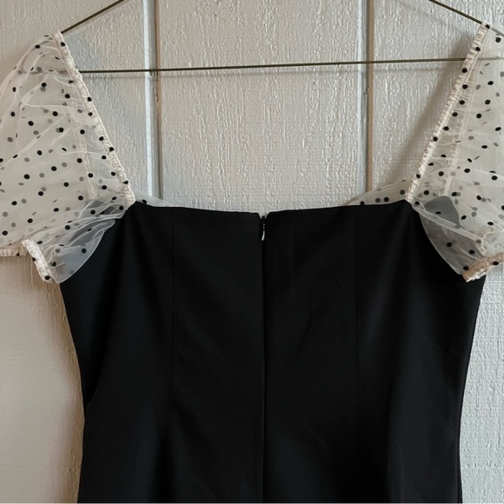 Camila Coelho NWT Organza Puff Sleeve Flocked Dot Mini Dress Black M - Picture 6 of 7
